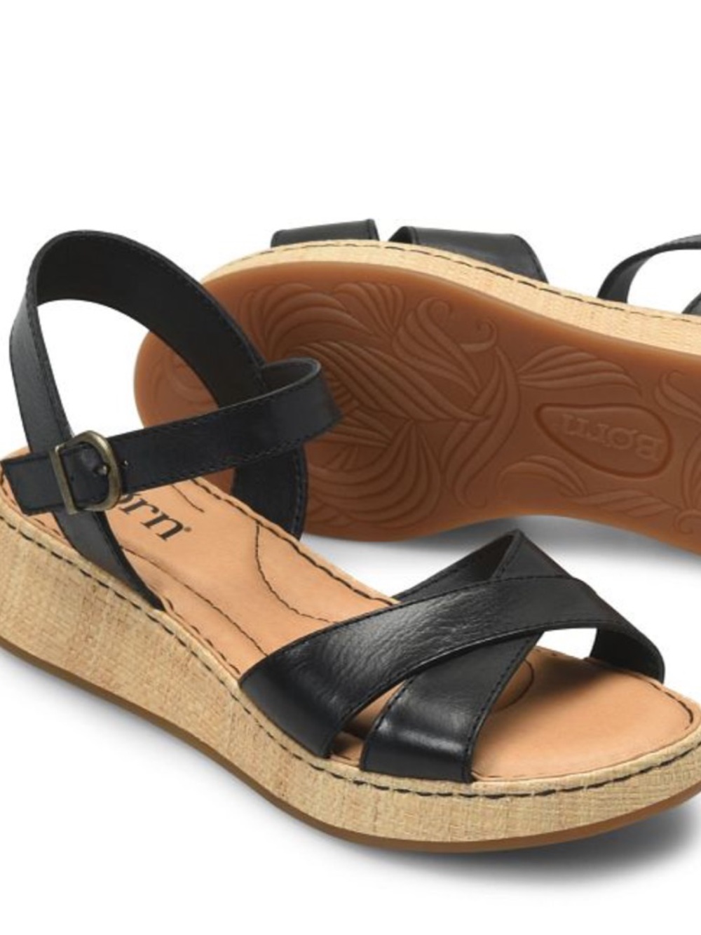 Born Vintage Y2K Black Leather Tera Wedge Sandals Ankle Strap Women’s Size 7.5